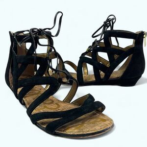 Sam Edelman Dawson Suede Strappy Sandal 8 Black Gladiator Hippie Boho Grunge